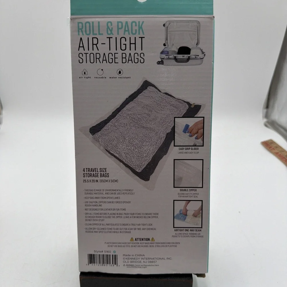 G-FORCE BRAND - ROLL & PACK AIR-TIGHT STORAGE BAGS - 4 PIECE SET - NEW IN BOX!!